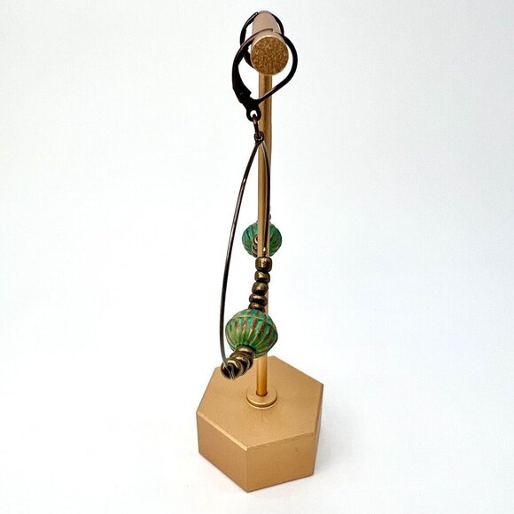 Antique Style Brass Beaded Hoop Earrings Pierced Ears - Picture 3 of 8